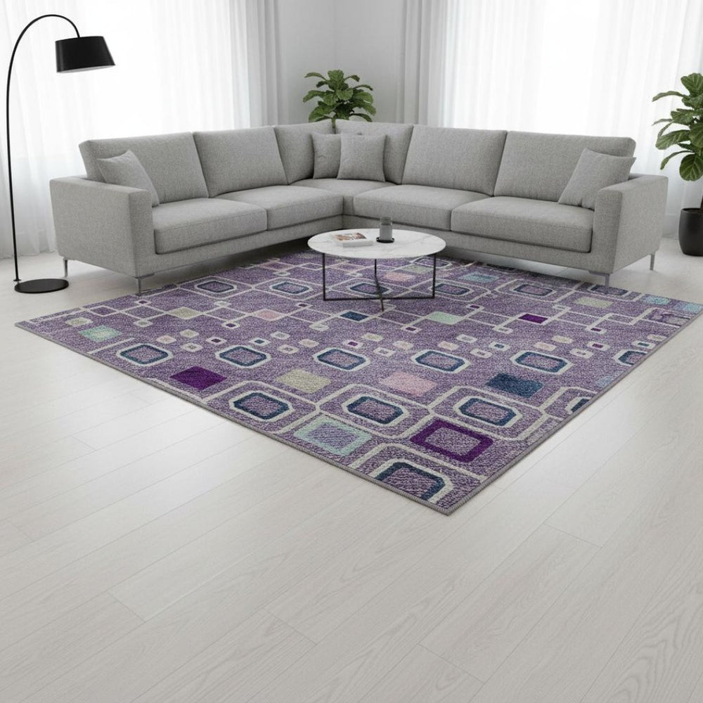 HomeRoots 9' X 12' Southwestern Area Rug in Lavender, Ivory & Blue - Durable, Stain-Resistant & UV Protected! 674717