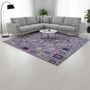 HomeRoots 9' X 12' Southwestern Area Rug in Lavender, Ivory & Blue - Durable, Stain-Resistant & UV Protected! 674717