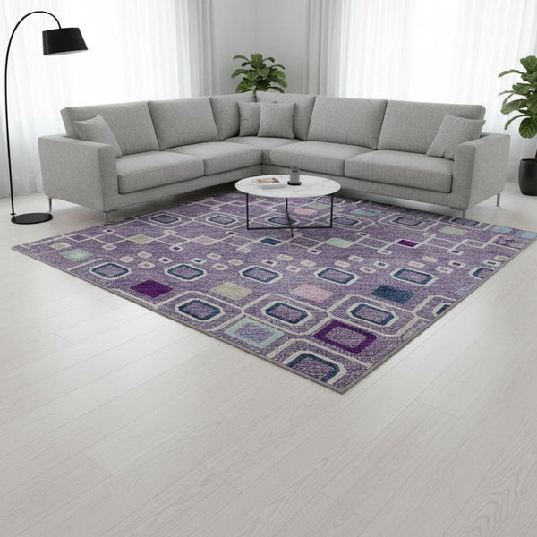 HomeRoots 9' X 12' Southwestern Area Rug in Lavender, Ivory & Blue - Durable, Stain-Resistant & UV Protected! 674717
