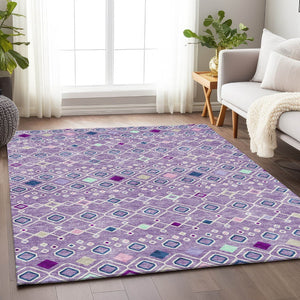 HomeRoots 9' X 12' Southwestern Area Rug in Lavender, Ivory & Blue - Durable, Stain-Resistant & UV Protected! 674717