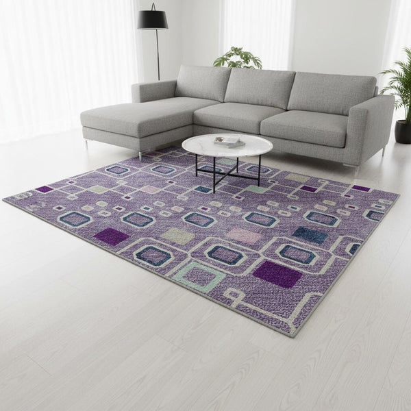 HomeRoots 10' Southwestern Area Rug in Lavender, Ivory & Blue - Durable, Washable & UV Protected for Family Spaces 674718