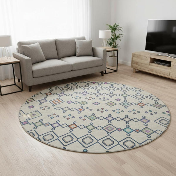 HomeRoots 8' Vibrant Southwestern Washable Round Rug in Pink and Orange with UV Protection for Homes & Kids 674721
