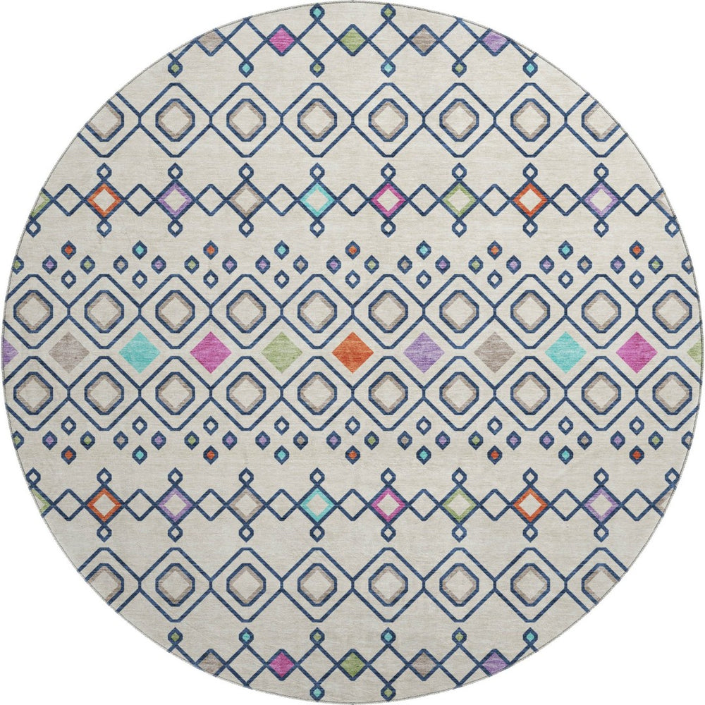 HomeRoots 8' Vibrant Southwestern Washable Round Rug in Pink and Orange with UV Protection for Homes & Kids 674721