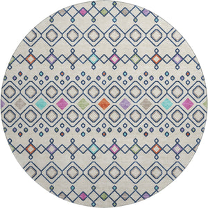 HomeRoots 8' Vibrant Southwestern Washable Round Rug in Pink and Orange with UV Protection for Homes & Kids 674721