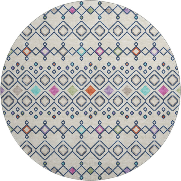 HomeRoots 8' Vibrant Southwestern Washable Round Rug in Pink and Orange with UV Protection for Homes & Kids 674721