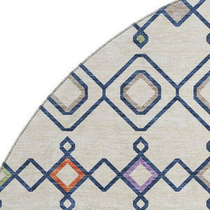 HomeRoots 8' Vibrant Southwestern Washable Round Rug in Pink and Orange with UV Protection for Homes & Kids 674721
