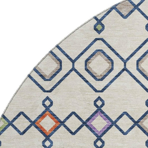HomeRoots 8' Vibrant Southwestern Washable Round Rug in Pink and Orange with UV Protection for Homes & Kids 674721