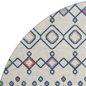 HomeRoots 8' Vibrant Southwestern Washable Round Rug in Pink and Orange with UV Protection for Homes & Kids 674721