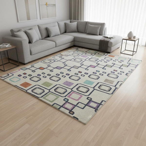 HomeRoots 8' X 10' Southwestern Washable Area Rug in Linen Pink & Orange - UV Protected & Stain Resistant! 674722