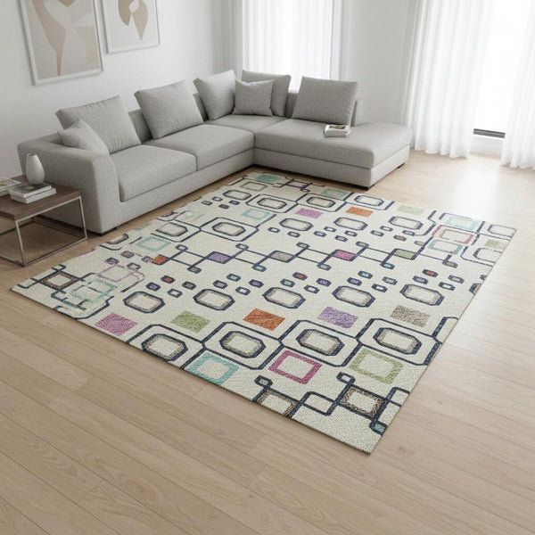 HomeRoots 10' X 14' Washable Polyester Southwestern Area Rug in Linen Pink & Orange - UV Protected, Durable Comfort 674724