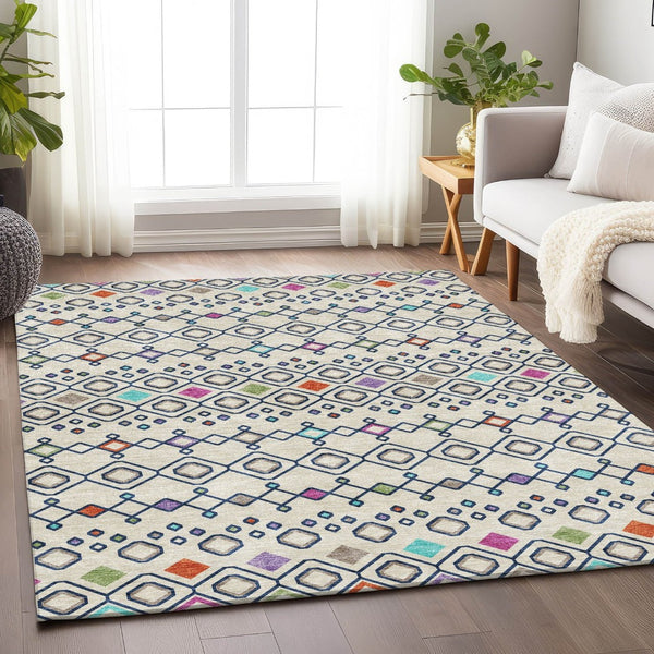 HomeRoots 10' X 14' Washable Polyester Southwestern Area Rug in Linen Pink & Orange - UV Protected, Durable Comfort 674724
