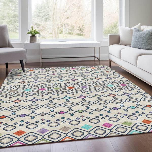 HomeRoots 10' X 14' Washable Polyester Southwestern Area Rug in Linen Pink & Orange - UV Protected, Durable Comfort 674724