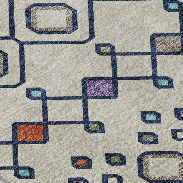 HomeRoots 10' X 14' Washable Polyester Southwestern Area Rug in Linen Pink & Orange - UV Protected, Durable Comfort 674724