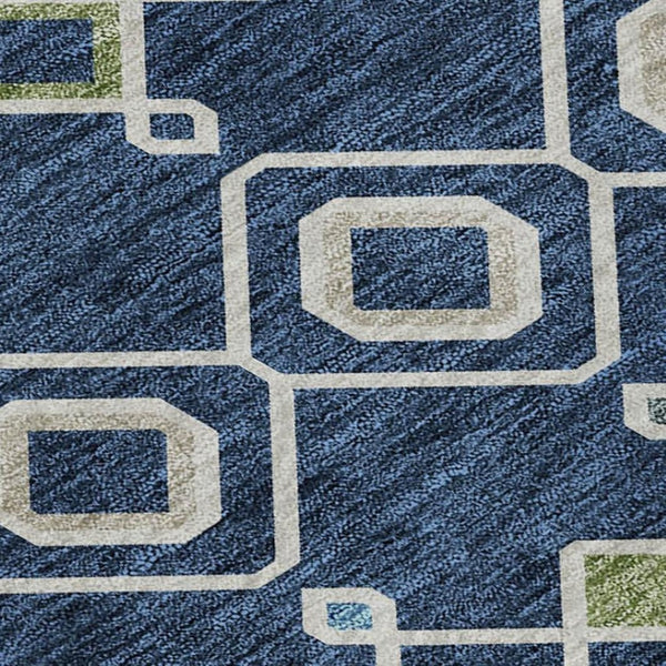HomeRoots 5' X 8' Stylish Navy Blue, Peach & Gold Southwestern Area Rug – Washable, UV Protected & Durable! 674726
