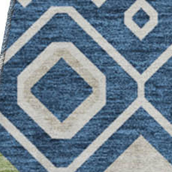HomeRoots 8' Stylish Navy Blue Southwestern Round Rug with Peach & Gold Accents, Washable & UV Protected 674727