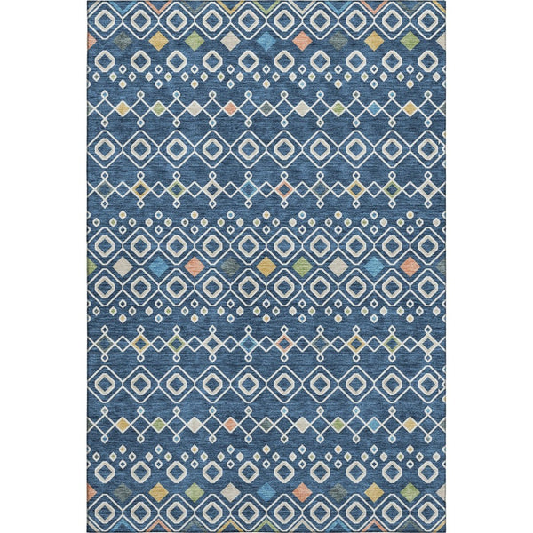 HomeRoots 8' X 10' Navy Blue Peach Gold Southwestern Area Rug - Washable, UV Protected & Durable for Homes 674728
