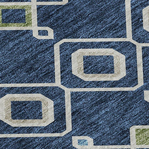 HomeRoots 8' X 10' Navy Blue Peach Gold Southwestern Area Rug - Washable, UV Protected & Durable for Homes 674728
