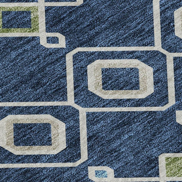 HomeRoots 8' X 10' Navy Blue Peach Gold Southwestern Area Rug - Washable, UV Protected & Durable for Homes 674728
