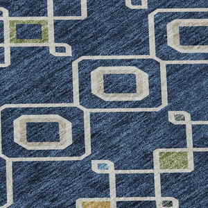 HomeRoots 8' X 10' Navy Blue Peach Gold Southwestern Area Rug - Washable, UV Protected & Durable for Homes 674728