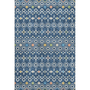 HomeRoots 9' Navy Blue Peach Gold Southwestern Washable Area Rug - UV Protected, Stain Resistant, Durable Design 674729