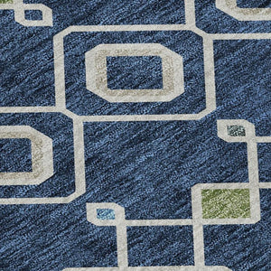 HomeRoots 9' Navy Blue Peach Gold Southwestern Washable Area Rug - UV Protected, Stain Resistant, Durable Design 674729