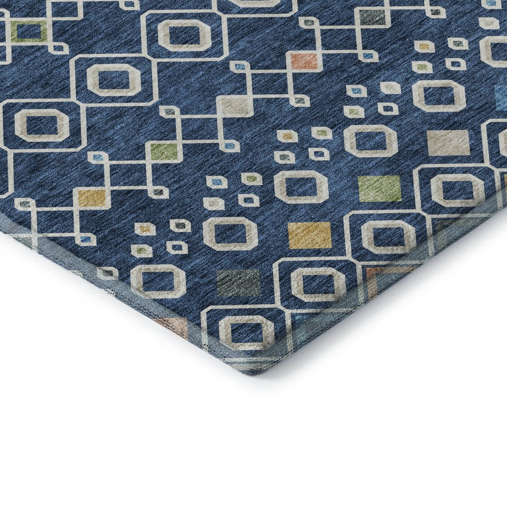 HomeRoots 10' Navy Blue Peach & Gold Southwestern Area Rug - Washable, UV Protected, Ideal for High-Traffic Homes 674730