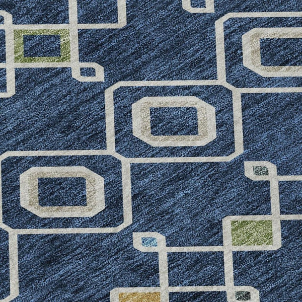 HomeRoots 10' Navy Blue Peach & Gold Southwestern Area Rug - Washable, UV Protected, Ideal for High-Traffic Homes 674730