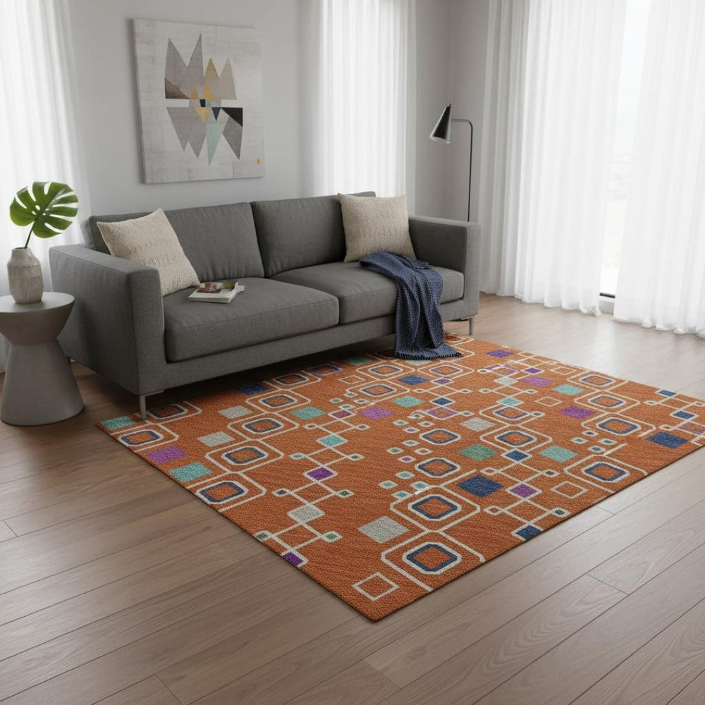 HomeRoots 5' X 8' Vibrant Southwestern Area Rug - Orange, Purple & Blue, UV Protected, Washable & Stain-Resistant 674732