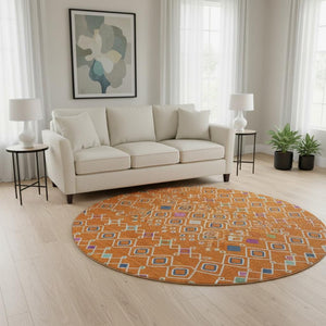 HomeRoots 8' Vibrant Southwestern Round Rug in Orange, Purple & Blue - Washable, Stain-Resistant & UV Protected! 674733
