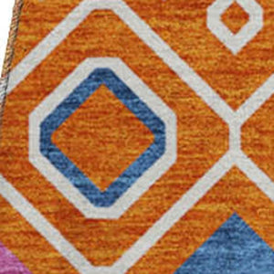 HomeRoots 8' Vibrant Southwestern Round Rug in Orange, Purple & Blue - Washable, Stain-Resistant & UV Protected! 674733