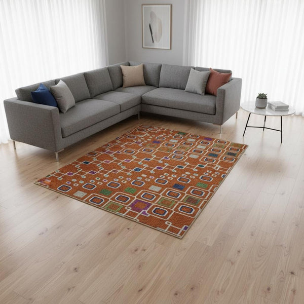 HomeRoots 9' X 12' Southwestern Washable Area Rug in Vibrant Orange, Purple & Blue - UV Protection & Durable Design 674735