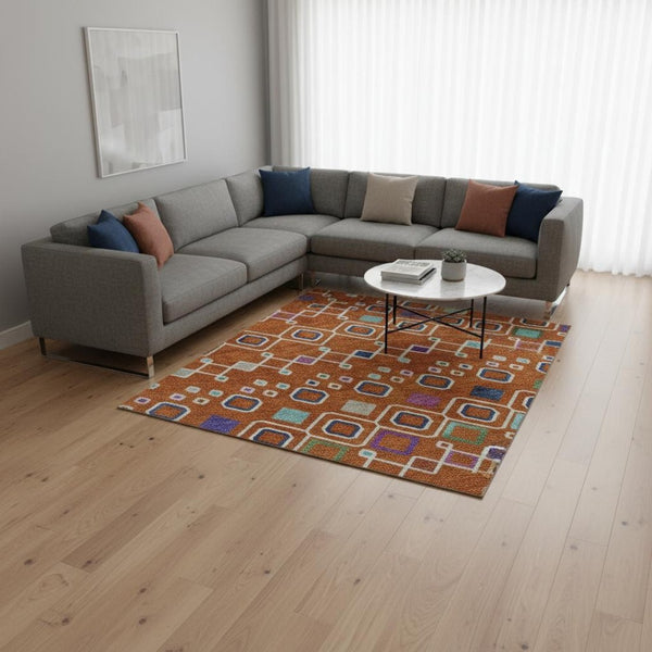 HomeRoots 10' Southwestern Washable Area Rug in Vibrant Orange, Purple & Blue - Pet-Friendly, UV Protected! 674736