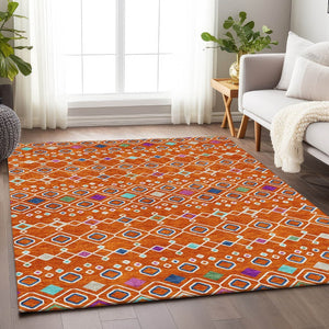 HomeRoots 10' Southwestern Washable Area Rug in Vibrant Orange, Purple & Blue - Pet-Friendly, UV Protected! 674736