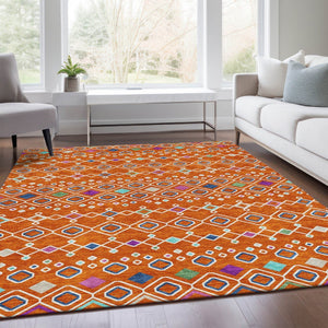 HomeRoots 10' Southwestern Washable Area Rug in Vibrant Orange, Purple & Blue - Pet-Friendly, UV Protected! 674736