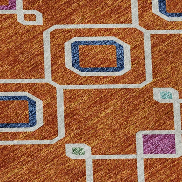 HomeRoots 10' Southwestern Washable Area Rug in Vibrant Orange, Purple & Blue - Pet-Friendly, UV Protected! 674736