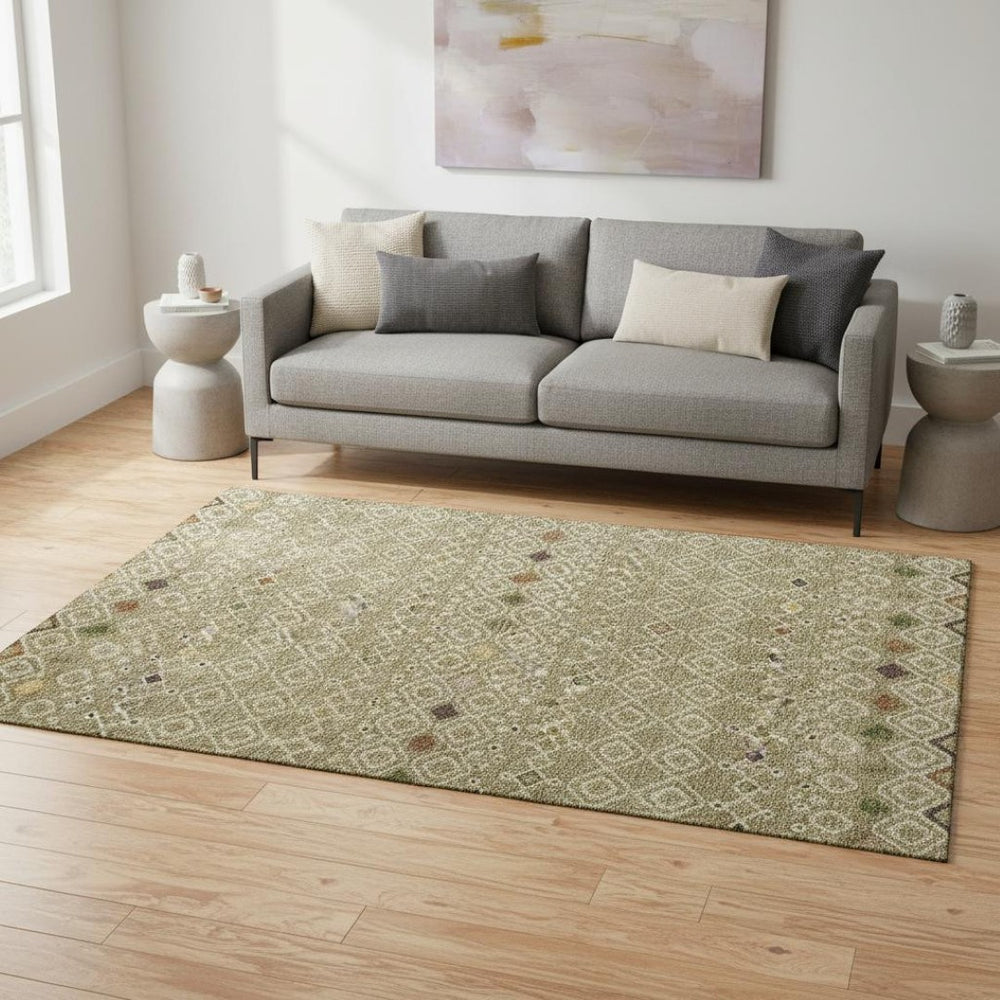 HomeRoots 5' X 8' Sage Beige & Gold Southwestern Area Rug with UV Protection - Durable, Washable & Safe for Kids 674738