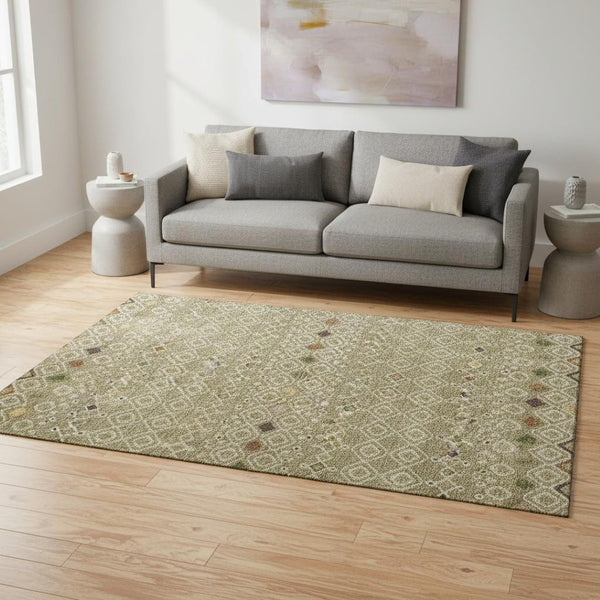 HomeRoots 5' X 8' Sage Beige & Gold Southwestern Area Rug with UV Protection - Durable, Washable & Safe for Kids 674738
