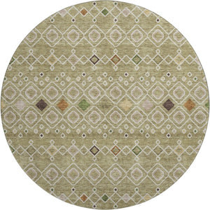 HomeRoots 8' Southwestern Round Rug in Sage Beige & Gold - Washable, UV Protected, Ideal for Busy Homes 674739