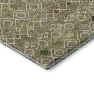 HomeRoots 8' Southwestern Round Rug in Sage Beige & Gold - Washable, UV Protected, Ideal for Busy Homes 674739