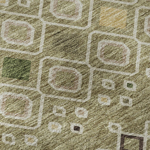 HomeRoots 8' Southwestern Round Rug in Sage Beige & Gold - Washable, UV Protected, Ideal for Busy Homes 674739