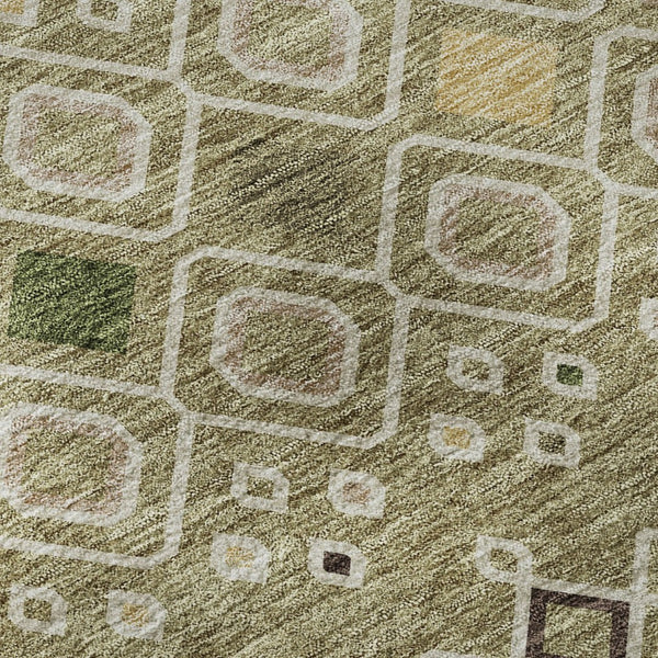 HomeRoots 8' Southwestern Round Rug in Sage Beige & Gold - Washable, UV Protected, Ideal for Busy Homes 674739