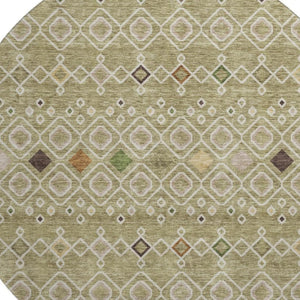 HomeRoots 8' Southwestern Round Rug in Sage Beige & Gold - Washable, UV Protected, Ideal for Busy Homes 674739