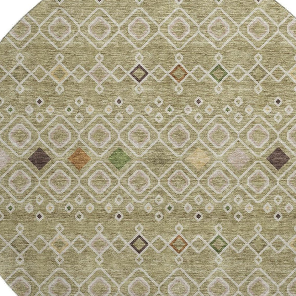 HomeRoots 8' Southwestern Round Rug in Sage Beige & Gold - Washable, UV Protected, Ideal for Busy Homes 674739