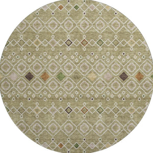 HomeRoots 8' Southwestern Round Rug in Sage Beige & Gold - Washable, UV Protected, Ideal for Busy Homes 674739