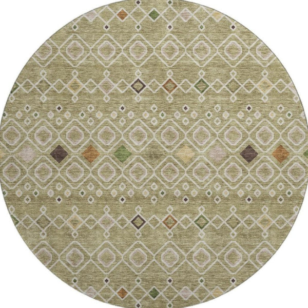 HomeRoots 8' Southwestern Round Rug in Sage Beige & Gold - Washable, UV Protected, Ideal for Busy Homes 674739