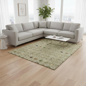 HomeRoots 8' X 10' Sage Beige and Gold Southwestern Area Rug – Durable, Washable, UV Protected for Everyday Living 674740