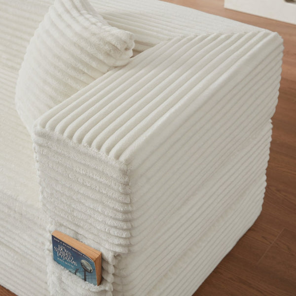 English Elm Modern Cord Fabric Convertible Sofa Sleeper Low Profile Square Frame for Apartments White W3396P439850