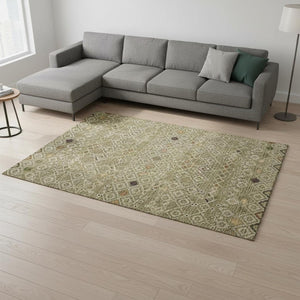 HomeRoots 9' X 12' Sage Beige and Gold Southwestern Area Rug - Washable, UV Protected, Durable & Stylish! 674741