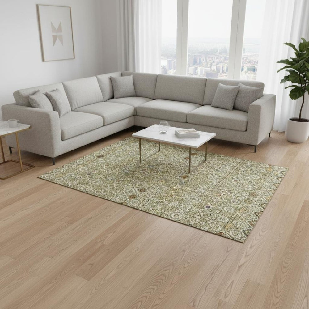 HomeRoots 10' X 14' Sage Beige & Gold Southwestern Area Rug - Durable, Washable, UV Resistant for Homes 674742