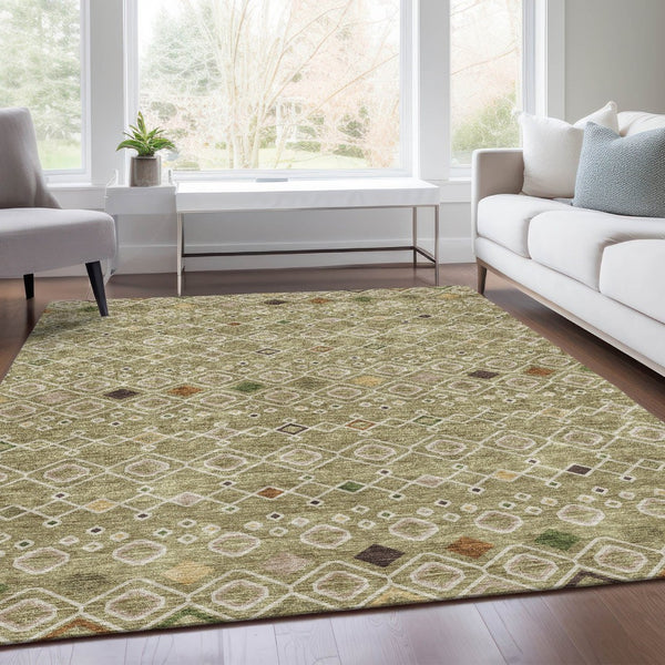 HomeRoots 10' X 14' Sage Beige & Gold Southwestern Area Rug - Durable, Washable, UV Resistant for Homes 674742